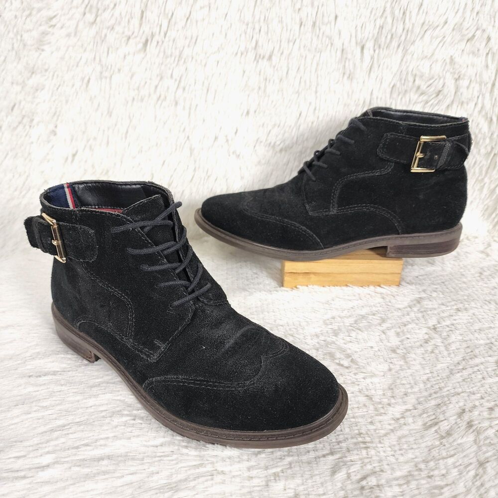 Tommy Hilfiger Julea Suede Oxford Lace Up Ankle Booties Black Women's Size 8.5